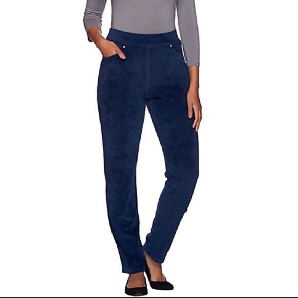 Quacker Factory Regular Knit Corduroy Pull-On Slim Leg Pants - Picture 1 of 3